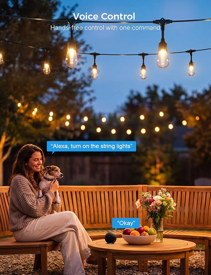 XMCOSY+ Smart Outdoor String Lights 123FT, LED Patio Light with App Control | DIY Color Changing, RGBCW Dimmable White, Segment Control, Alexa Voice Control, Shatterproof IP65 Waterproof Outside Lights