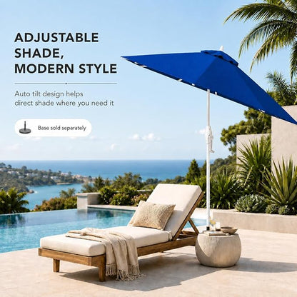 Treasure Garden 9ft Patio Umbrella - Outdoor Furniture Market Umbrella – Deluxe Auto-Tilt – White Aluminum Frame (Sunbrella, Pacific Blue)