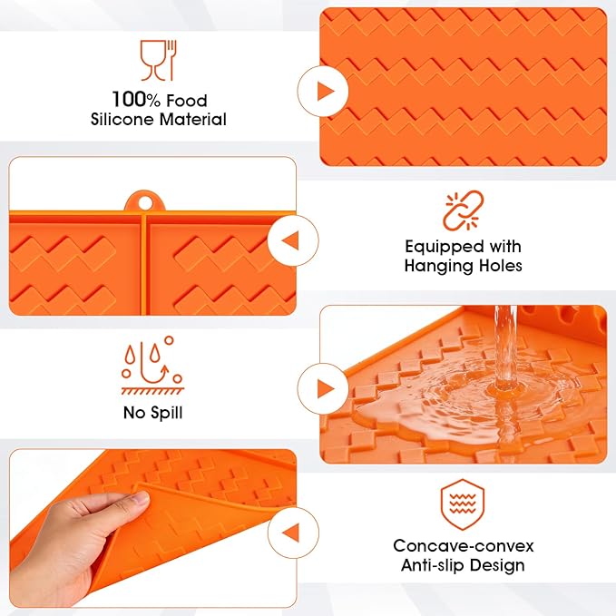 2 Pack Silicone Grill Mat Compatible with Blackstone,Silicone Griddle Tools Mat with Drip Pad, 16.5"x11.5" Side Shelf Spatula Mat for Griddle, BBQ Grill Accessories for Outdoor Dad-Orange