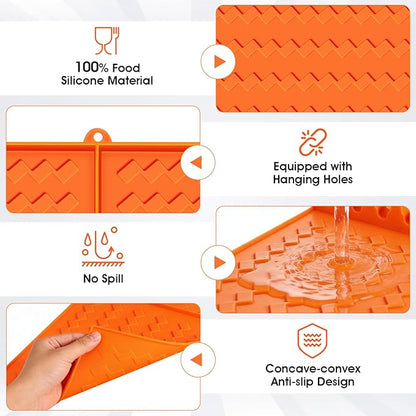 2 Pack Silicone Grill Mat Compatible with Blackstone,Silicone Griddle Tools Mat with Drip Pad, 16.5"x11.5" Side Shelf Spatula Mat for Griddle, BBQ Grill Accessories for Outdoor Dad-Orange