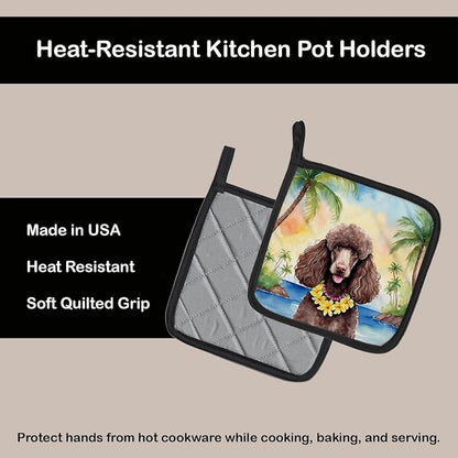 Caroline's Treasures Chocolate Poodle Luau Pair of Pot Holders Kitchen Heat Resistant Pot Holders Sets Oven Hot Pads for Cooking Baking BBQ, 7 1/2 x 7 1/2