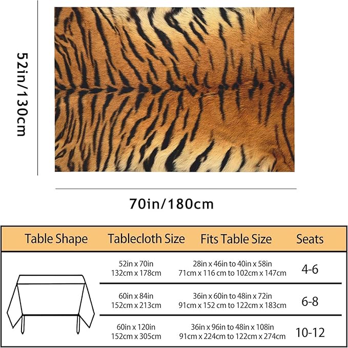 TKS MITLAN Tiger Print Tablecloth Decor Brown Black Wildlife Tiger Skin Table Cloth Dining Room Kitchen Table Cover 52 x 70 Inch Oblong/Rectangle