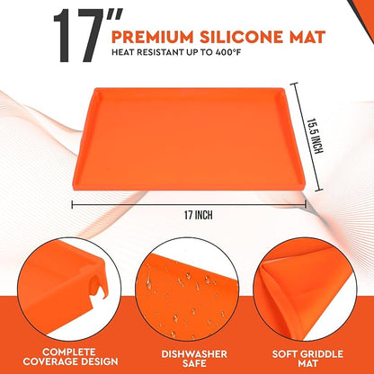 17 Inch Silicone Griddle Cover for Blackstone Griddle — Heavy Duty Food Grade BPA-Free Flat Top Grill Cover Mat, Edge-to-Edge Protection, All Seasons, Portable & Dishwasher Safe, Orange