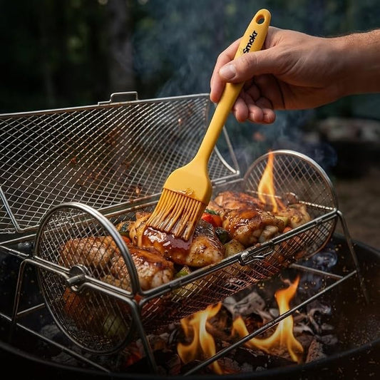 Rotating Grill Basket with Stand for Chicken Wings, 5 Pc BBQ Set