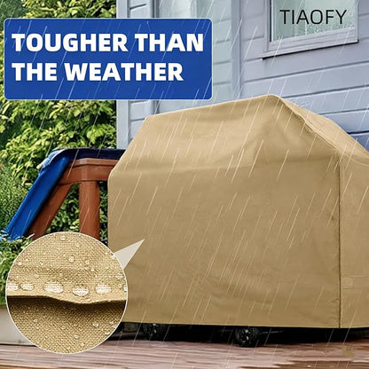 BBQ Gas Grill Cover for Outdoor, Anti-UV, Rip-Proof, 600D Oxford Fade Resistant Material, Barbecue Cover with Hook and Loop Straps & Adjustable Hem Drawstring (Beige, 32”x26”x43”)