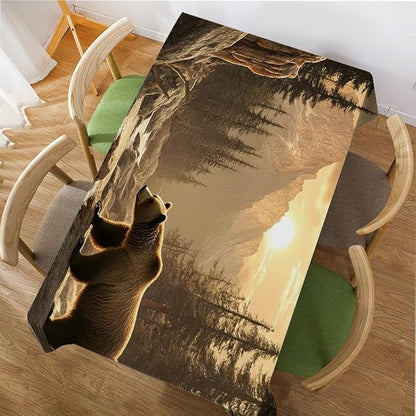 Moslion Tablecloth Grizzly Bear Rectangle Tablecloth Polyester for Picnic Kitchen BBQ 60x84 Inch