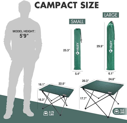 VILLEY Folding Camping Table, Portable Lightweight Table with Carry Bag | Oxford Fabric & Reinforced Aluminum Panel, Stable Tabletop for Camping, Picnic, BBQ & Outdoor Dining