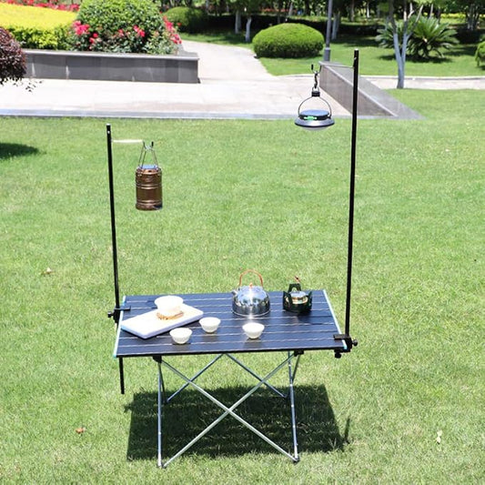 Aluminum Alloy Folding Light Bracket Stand, Black Portable Outdoor Camping Table Lamp Pole Adjustable Height Sturdy Durable for Picnic Barbecue Camping Hiking