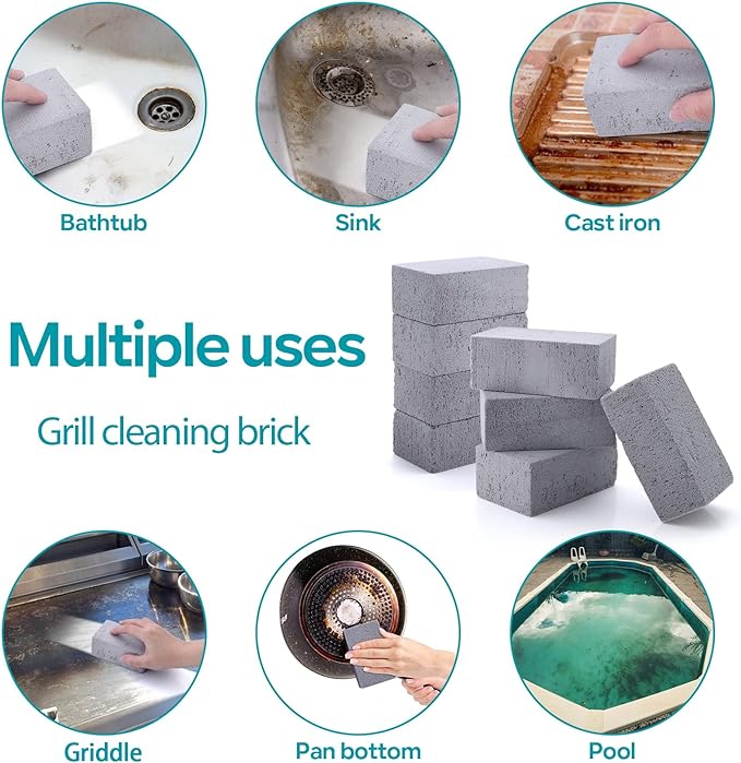 HaSteeL Grill Cleaning Brick, Griddle Pumice Stone for Removing Stains Kit of 8, Commercial Grade Grill Block Cleaner Accessories for Flat Top, Racks, Cast Iron, Sink, Effective & Reusable Clean Tool