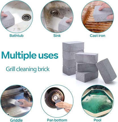HaSteeL Grill Cleaning Brick, Griddle Pumice Stone for Removing Stains Kit of 8, Commercial Grade Grill Block Cleaner Accessories for Flat Top, Racks, Cast Iron, Sink, Effective & Reusable Clean Tool