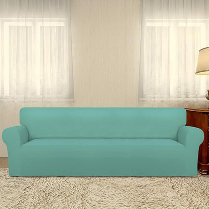 PureFit Stretch Couch Covers for Sofa 4 Seater Slipcovers Cyan | 1-Piece Sofa Cover Washable Soft Couch protector, Couch Slipcover with Non Skid Foam and Elastic Bottom for Kids, Dogs
