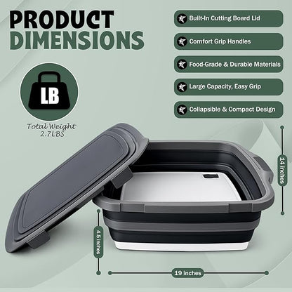 16L BBQ Prep Tub with 2 Pcs Meat Shredder Claws, Collapsible Cutting Board, Cutting Board with Locking Lids, Drip Easy BBQ Prep Tub with lid-XL Size (Black)