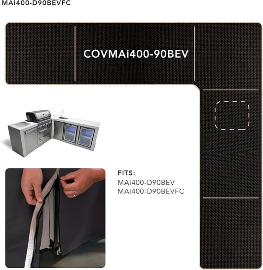 Mont Alpi Cover for 82" W x 88" D Original Deluxe Black 400 Series L-Shaped Outdoor Kitchen with Beverage Center - MAi400-90BEV / MAi400-D90BEV / MAi400-BSS90BEV / MAi400-D90BEVFC / MAi400-BSS90BEVFC