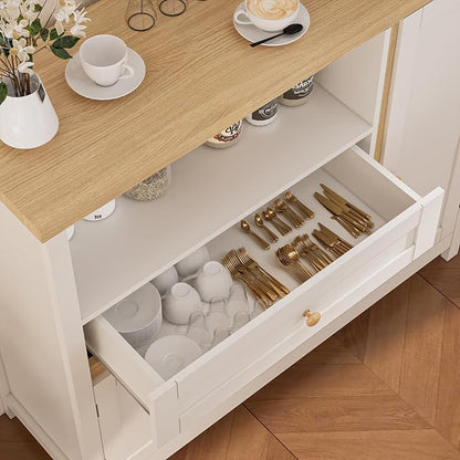 Viaozutis Coffee Bar Cabinet with Doors and Drawer, 35.4" Kitchen Storage Cabinet with Adjustable Shelf, Freestanding Buffet Sideboard for Dining Room, Bathroom, Entryway, White