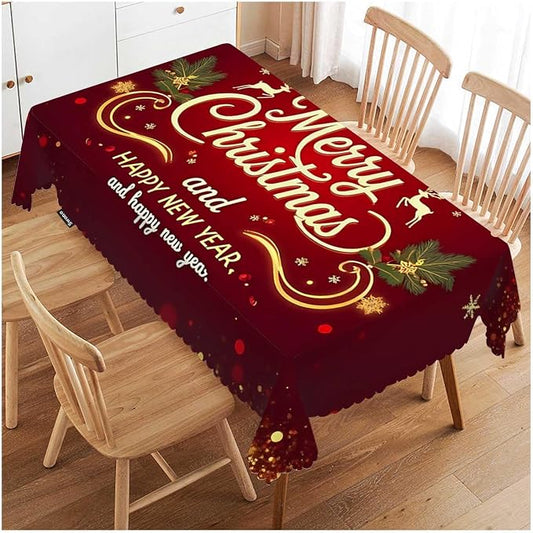Swono Christmas Rectangular Tablecloth Merry Christmas and New Year Washable Table Cloth Kitchen Dining Room Table Cover for Party Dinner 50x72 Inch Tablecloths, Gold Glitter