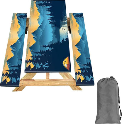 6ft 72in Picnic Table and Bench Cover, 3 Pack, Lakeside Ember | Drawstring Bag, Waterproof Windproof, Elastic Fitted Edges Tablecloth, for Rectangle Table & Seat, Camping Essentials RV Gear