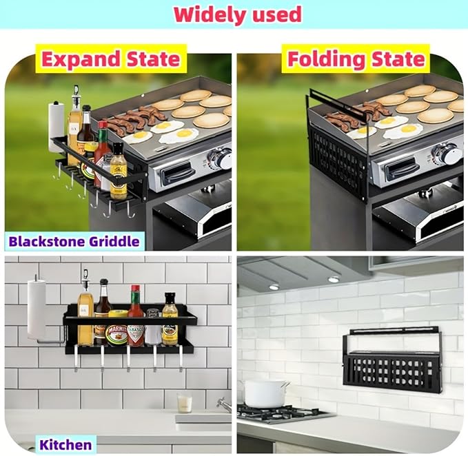 Upgrade Foldable Griddle Caddy for 17''/22''/28"/36" Blackstone BBQ Griddle,Space Saving Grill Tool Holder for Blackstone BBQ Accessories Organizer,with Paper Towel Holder&Knife Rack&Hooks