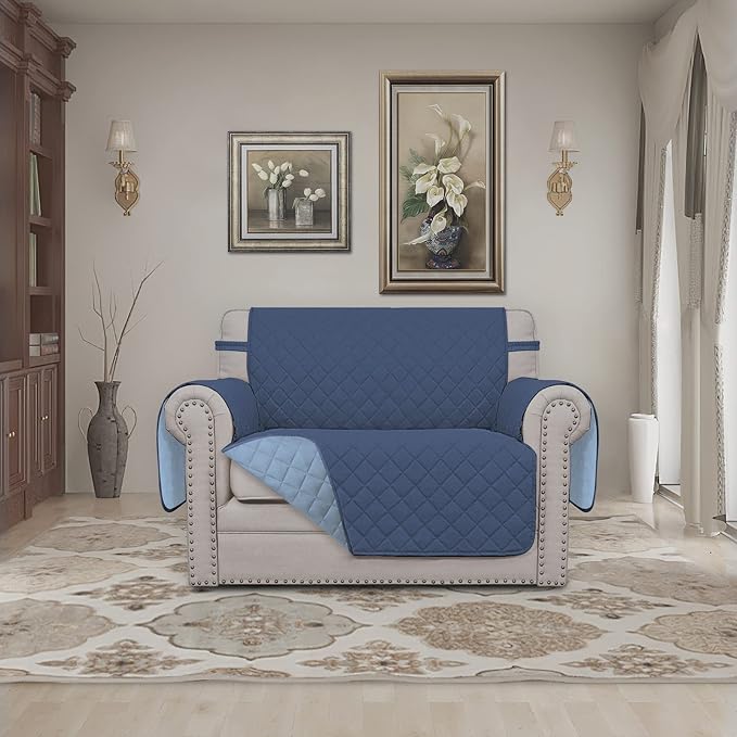 Easy-Going Oversized Chair Sofa Slipcover Reversible Sofa Cover Water Resistant Couch Cover Furniture Protector Cover with Elastic Straps for Pets Dog (Oversized Chair, Dark Blue/Light Blue) | Machine Washable Slipcover For Dogs, Water Resistant Furnit...