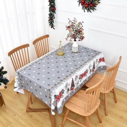 Christmas Table Cloth Rectangle Heavy Duty Vinyl Grey Christmas Tablecloth Plastic Reusable Santa Tablecloth Wpieable Waterproof PVC Xmas Table Cover for Dining Party New Year(Gray, 54"x78")