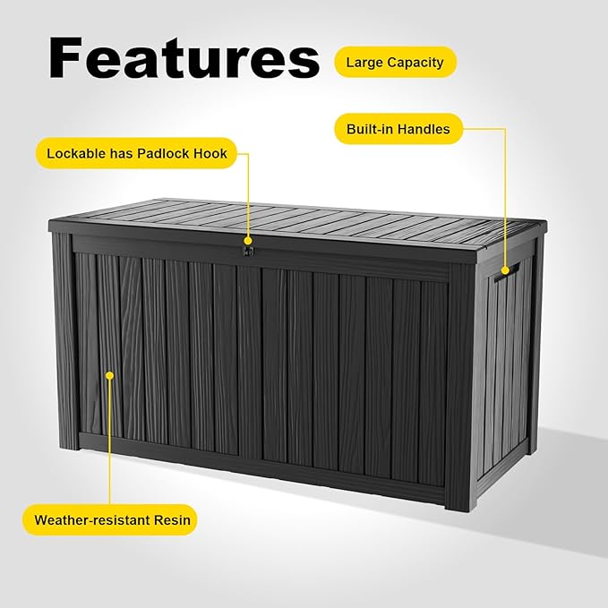 180 GallonOutdoor Storage Box,Resin Deck Boxes Waterproof, IndoorOutdoor Bin for Package Delivery, Patio Cushions, Gardening Tools, Lockable, UV Resistant