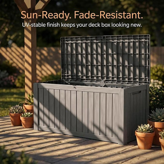 FEFLO 150 Gallon Waterproof Resin Outdoor Storage Box, Lockable & UV Resistant Patio Deck Boxes, Outside Storage for Patio Cushions, Pool Toys, Garden Tools & Package Delivery, Brown