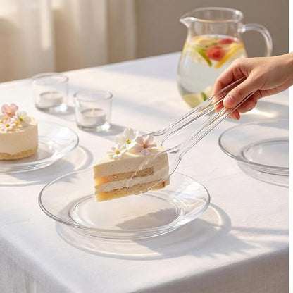 24 Pcs Clear Plastic Serving Utensils Set, Elegant Disposable Serving Spoons & Forks, Heavy Duty Party Tableware for Wedding, Birthday Party, Baby Shower, Buffet, Catering & Special Events