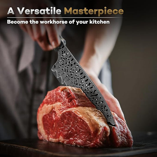 Huusk Damascus Chef Knife 8 Inch, Super Sharp Damascus VG-10 Japanese Kitchen Knife, Professional Cooking Knives with Ergonomic Resin Handle, Ideal Gift for Men and Women