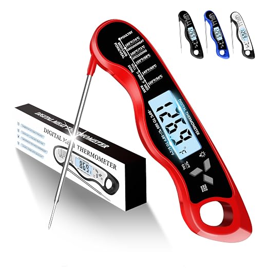 Meat Thermometer Digital, IP67 Waterproof Food Thermometer for Cooking | Backlight, Hold Function, Magnet, IP67 Waterproof, LED screen, for Kitchen, Grill, BBQ, Beef, Candy, Turkey