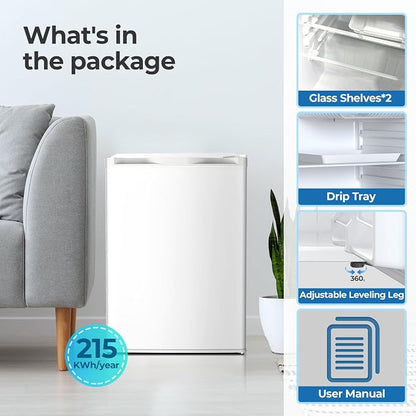Electactic 2.56 Cu.ft Compact Refrigerator with Reversible Single Door, WHITE