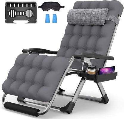 Suteck Oversized Zero Gravity Chair, 500LBS 33" XXL Reclining Lounge Chairs | W/Removable Cushion&Headrest, Upgraded Lock, Big Cup Holder and Footrest, Reclining Camping Chair Recliner for Indoor Outdoor