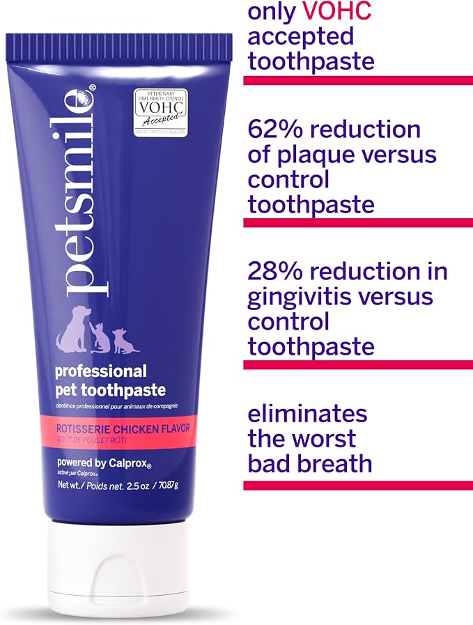 Petsmile Cat + Dog Dental Care Kit, Rotisserie Chicken 2.5 Oz | Toothpaste + 45° Patented Brush, VOHC Accepted, Calprox® Powered, Fights Plaque + Tartar, Remineralizes Teeth, 4-Month Supply