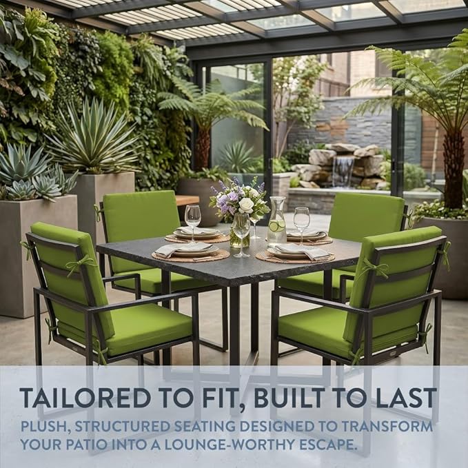 California Umbrella Outdoor Dining Chair, Set of 4 Patio Seat Cushions, 20 x 40 Inch, Premium Outdoor Memory Foam, Fade Resistant, Sunbrella Fabric, Fabric Ties, Macaw