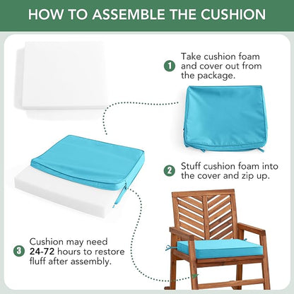 Summsun Outdoor Chair Cushions Set of 2: Waterproof & Color Fastness Seat Cushion for Patio Furniture - 22 x 22 x 3 Inch Chair Pads with Ties and Hidden Zipper - Patio Chair Cushion Replacement, Teal