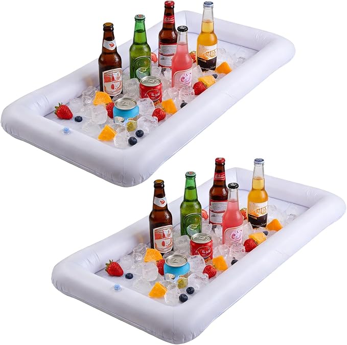 2-Pack Inflatable Serving Bar, Ice Buffet Cooler Tray for Food & Drinks | 53x25in. Fill with ice to keep food & drinks cold. For BBQ, picnic & pool parties. Inflatable buffet cooler containers.