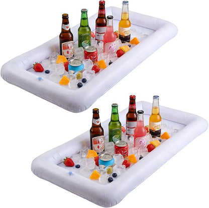 2-Pack Inflatable Serving Bar, Ice Buffet Cooler Tray for Food & Drinks | 53x25in. Fill with ice to keep food & drinks cold. For BBQ, picnic & pool parties. Inflatable buffet cooler containers.