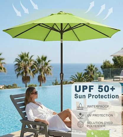 PatioKingdom Auto-Tilt 9FT Patio Umbrella Outdoor with 8 Sturdy Fiberglass Ribs,Market Table Umbrella for Pool,Backyard,Deck and Garden