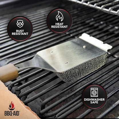 BBQ-AID 2-Pack Bristle Free Grill Brush Replacement Heads – Stainless Steel Poly Mesh Blend, No-Scratch Grill Cleaner Refills for BBQ Grill Brush and Scraper, Safe for All Grill Types