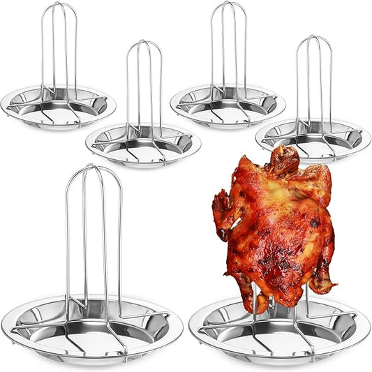 6 Pack Beer Can Chicken Holder Stainless Steel Chicken Roaster Rack Whole Chicken Roaster Stand with Pan Beer Butt Vertical Chicken Stand for Grill Oven Smoker Camping Home BBQ