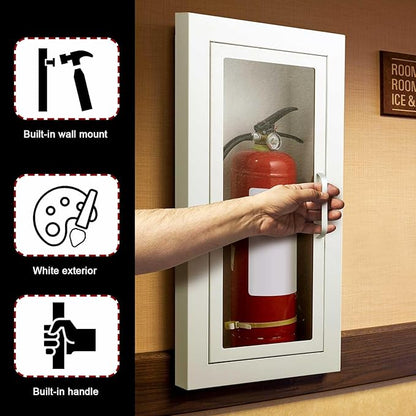 Zonon 2 Pcs Semi Recessed Fire Extinguisher Cabinet, Steel Wall Mount Cabinet with Magnetic Door & Handle, Acrylic Window, 2.5" Trim Frame, Fits 2.5/5/10 lb Fire Extinguishers, White
