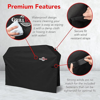 GrillTough Heavy Duty BBQ Grill Cover for Outdoor Grill, 30 Inch – Waterproof, Weather Resistant, UV & Fade Resistant with Adjustable Straps – Gas Grill Cover for Weber, Genesis, Charbroil, etc. Black