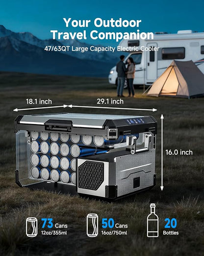 BODEGA Portable 12V Car Refrigerator, 47QT Stainless Steel Fridge with Removable Divider for Dual Zone MAX/ECO Modes & Battery Protection, Electric Cooler for RV, Truck, Camping