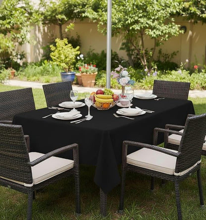 Fitable Square Outdoor and Indoor Tablecloth, Black, 60 x 60 Inch | Washable Waterproof Wrinkle Free Table Cover, Zipper and Umbrella Hole, For Spring Summer Party Picnic Camping Patio