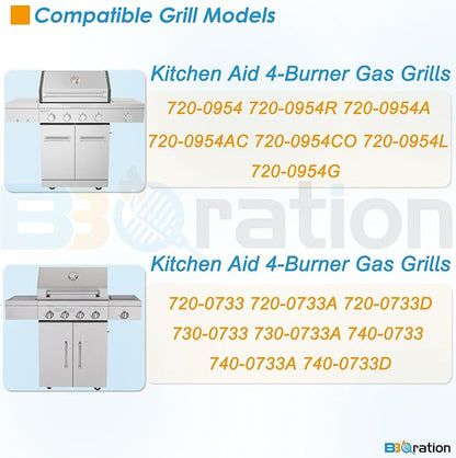 Replacement Parts for Kitchen Aid 720-0733D 720-0954 720-0954R 720-0733 720-0733A 720-0954A 720-0954AC, Cooking Grates, Burner and Heat Plates for KitchenAid Grill Replacement Parts