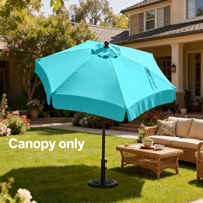 MASTERCANOPY Valance Patio Umbrella 7.5 ft Replacement Canopy for 6 Ribs-Turquoise Canopy Only