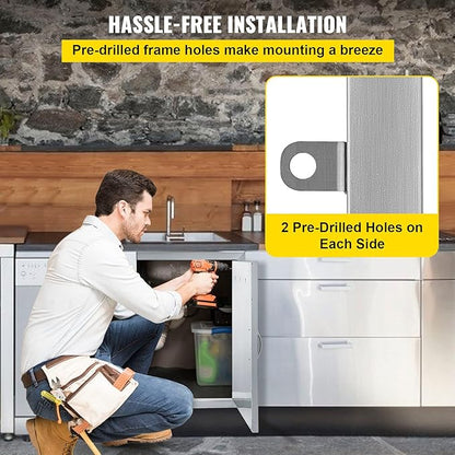 VEVOR BBQ Access Door, 31W x 24H Inch, Double Wall Outdoor Kitchen Door, Stainless Steel, Modern, Silver