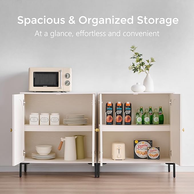IFBUY Modern Sideboard Buffet Cabinet, 123.5" W Fluted Arched Buffet Cabinet with Storage and Adjustable Shelves, Wooden Modular Coffee Bar Cabinets for Kitchen, Entryway, White