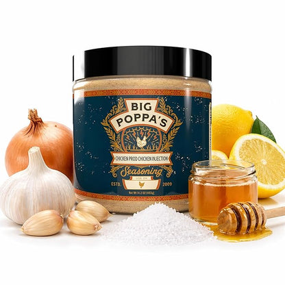 Big Poppa’s Juicy Poultry Injection – Savory Moisture-Locking Marinade for Chicken, Turkey, and Even Thighs & Wings – Signature Formula for Grilling, Smoking, Roasting & Holiday Feasts (14.2 Oz)
