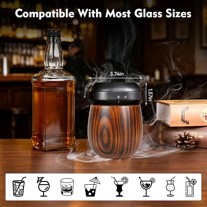 Rechargeable UFO Electric Cocktail Whiskey Smoker Kit with 6 Natural Wood Chip Flavors, Instant Smoke Output, Ideal Gift for Cocktail & Whiskey Lovers