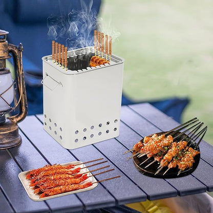 TFCFL Smokeless Square Barbecue Hanging Grill, Portable Smokeless Charcoal Grill, Stainless Charcoal BBQ Stove Kebob Grill with 26 Skewers Portable Vertical Charcoal Smoker for Travel Camping
