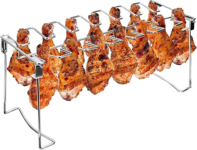 Triceratops Chicken Leg and Wing Rack, 14 Slots BBQ Chicken Drumsticks Holder Stainless Steel Roaster Stand for Smoker Grill, Oven, Charcoal Grill